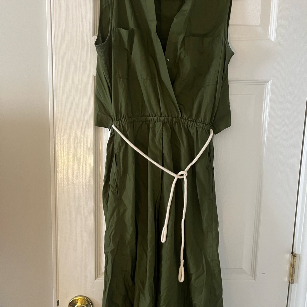 Vince Olive Green Midi Dress with White Belt